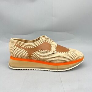 Clergerie Oneil Sneakers Womens 39 8.5 Raffia Woven Platform Derby Shoes Tan